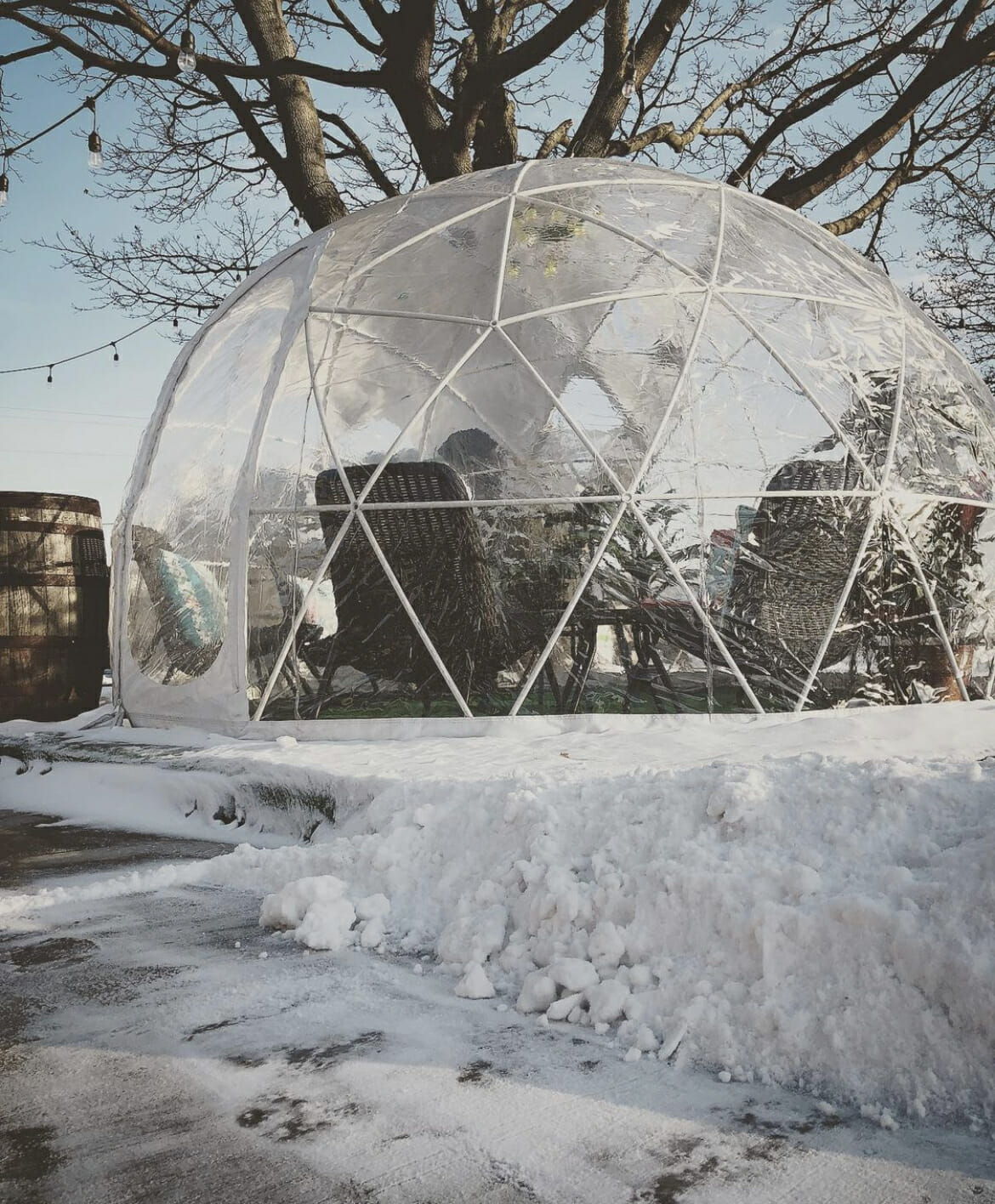 Outdoor dining domes in the winter