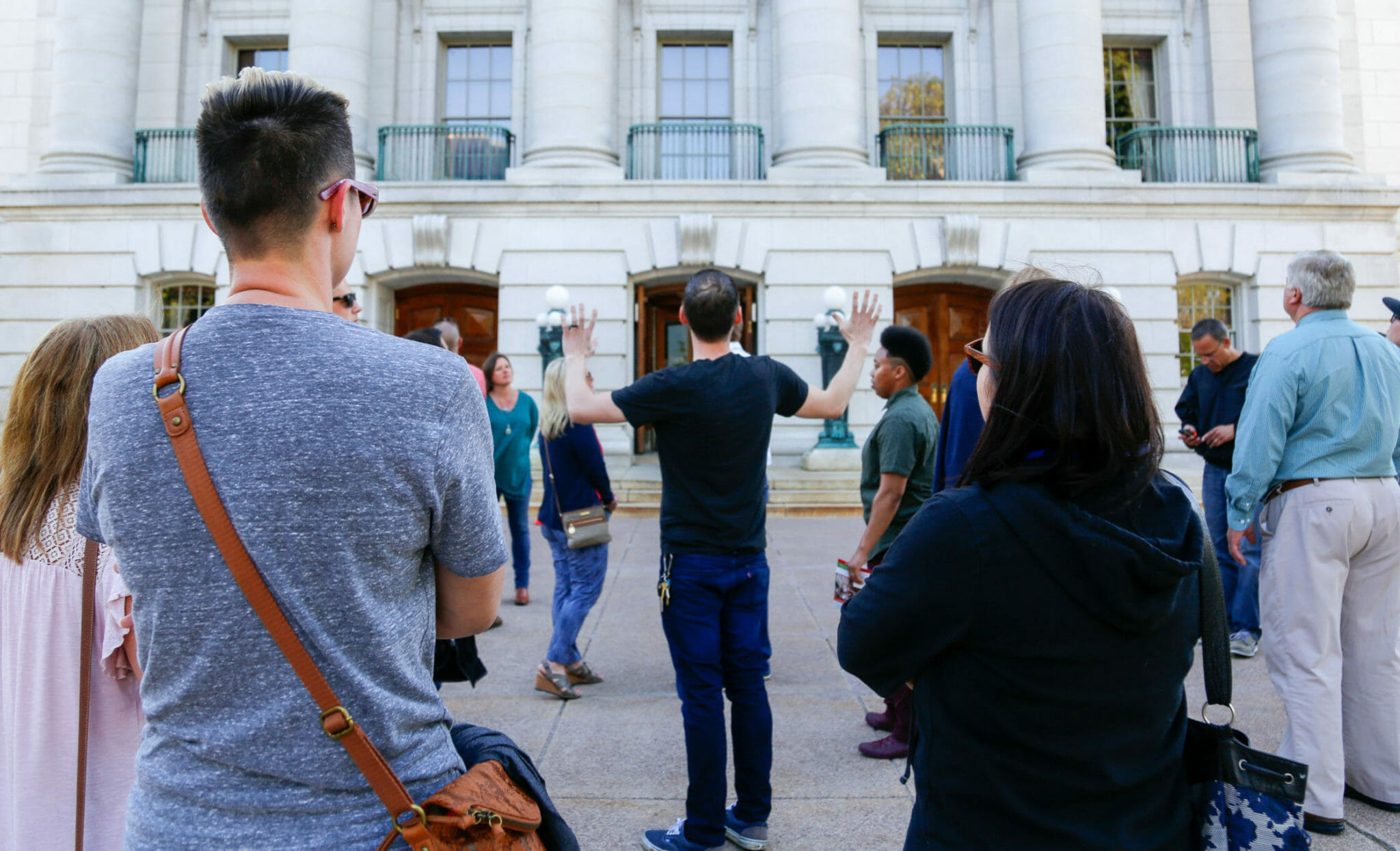 Food and drink group tour in front of Capital in Madison, Wisconsin
