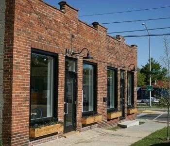 Front of brick building