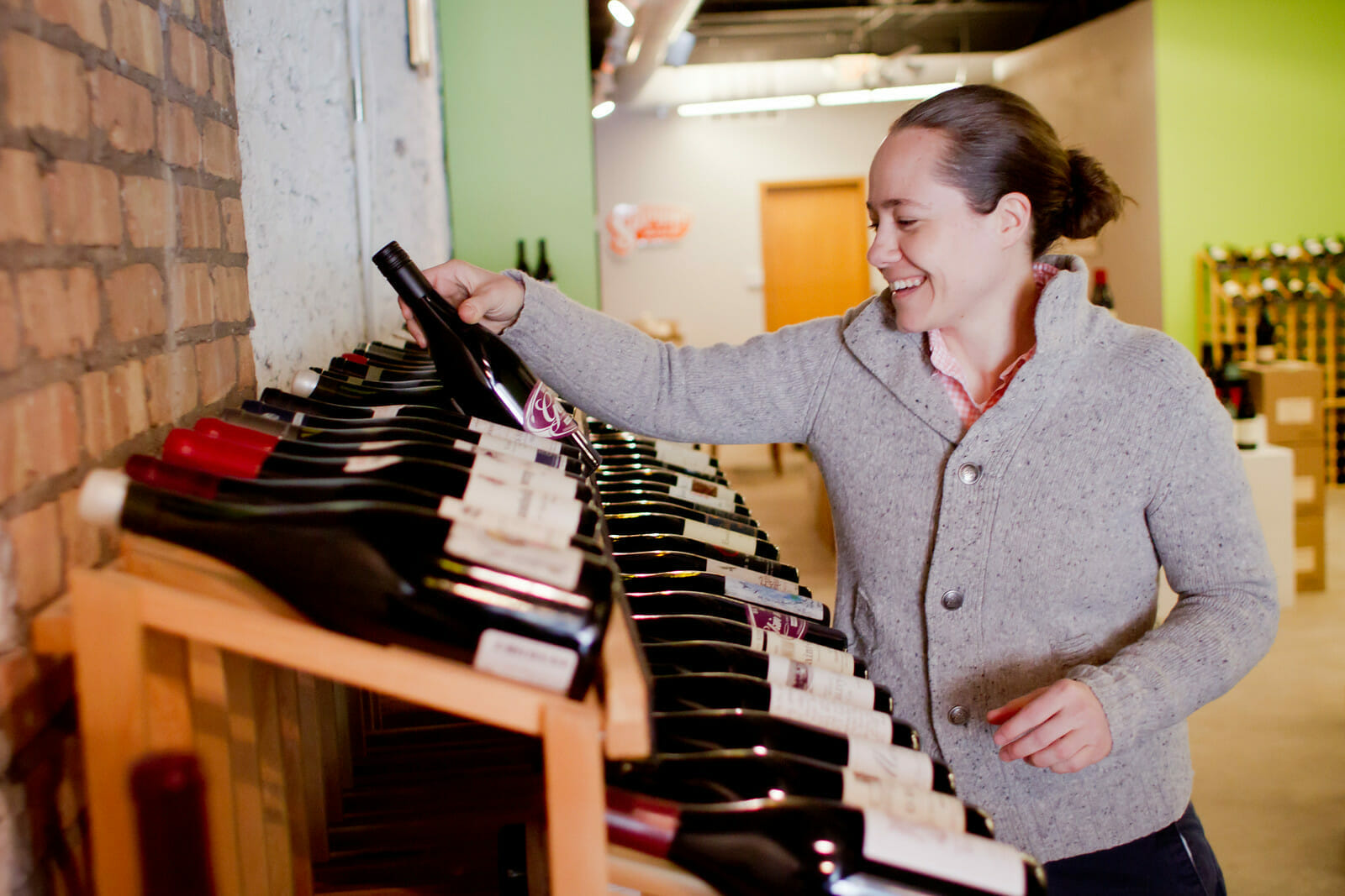 Andrea selecting wine