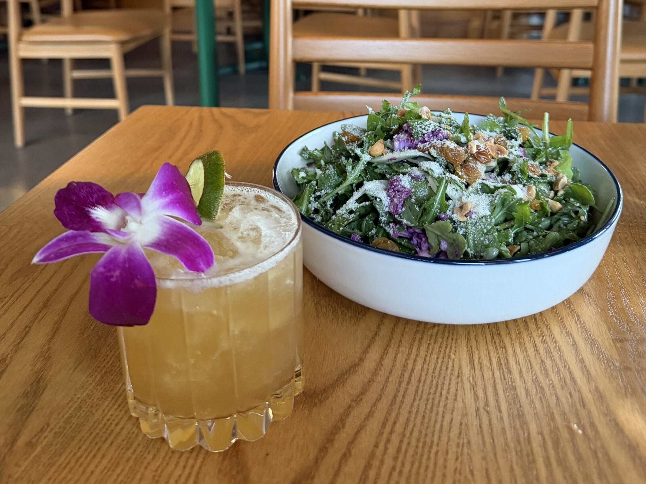 Salad and cocktail at Osteria Novella