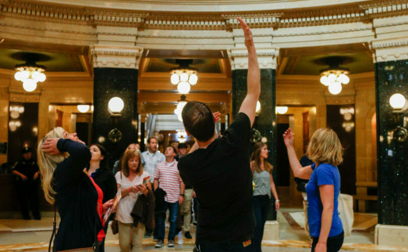 Food and drink group tour inside Capital rotunda in Madison, Wisconsin